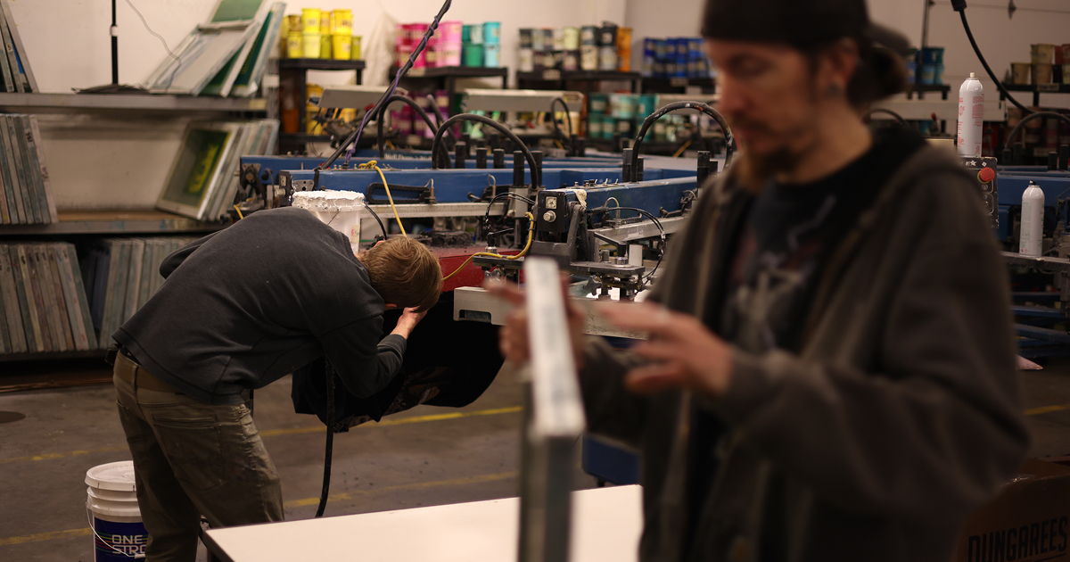 Screen printing setup inside the shop